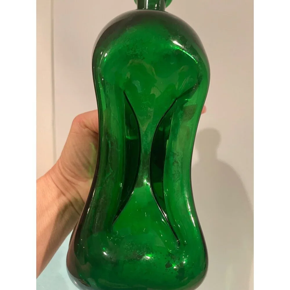 Vintage Bottle Vase Green Danish Decanter Decor Collectible